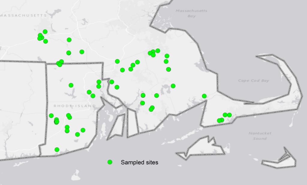 Map of southeastern New England showing sampling sites.