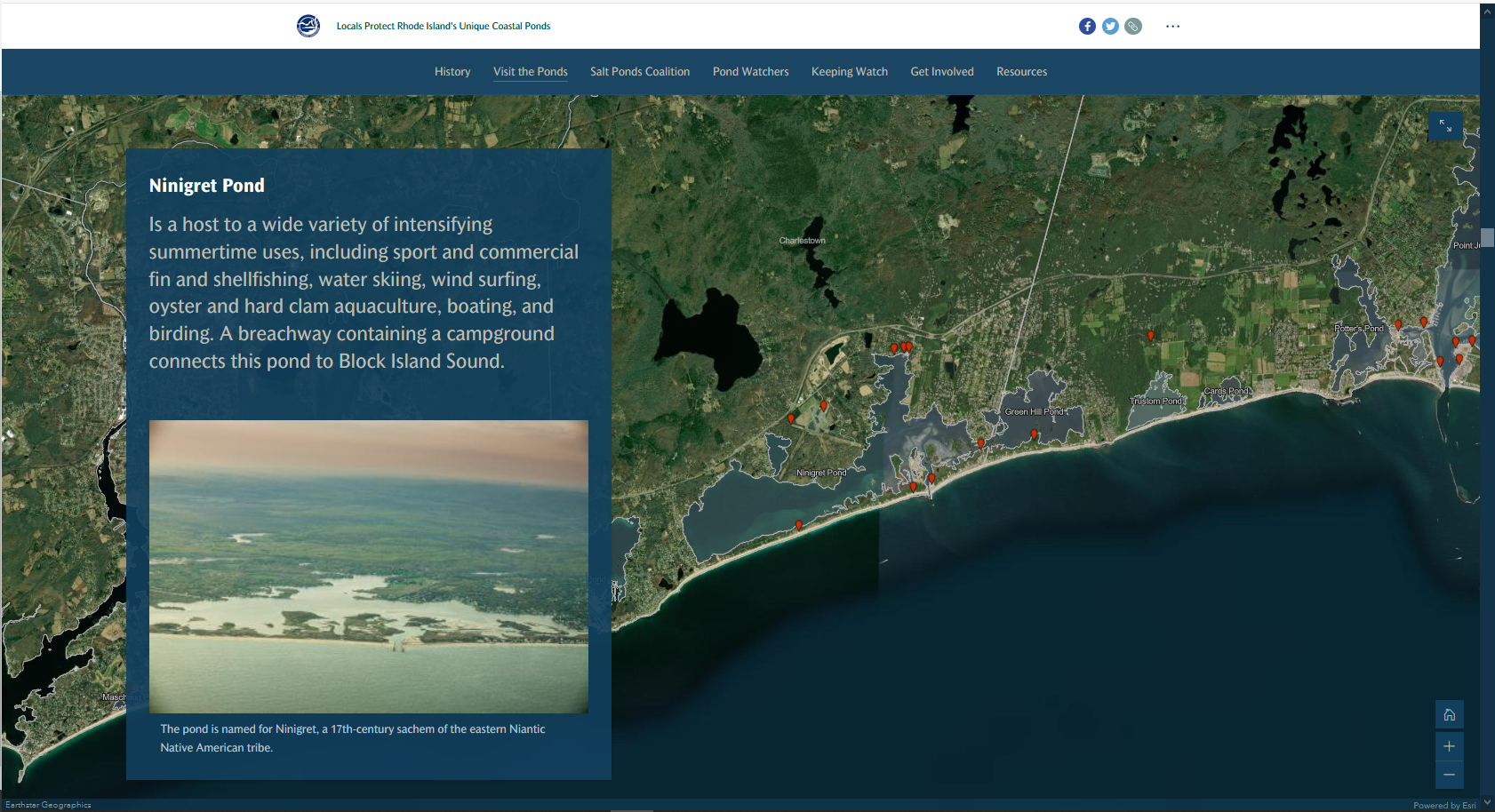 A screenshot from the StoryMap showing part of Rhode Island's coast.