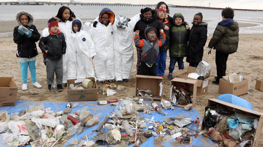 Students from Brooklyn’s ps 15 characterize beach litter at Jamaica Bay Wildlife Refuge in April of 2017.