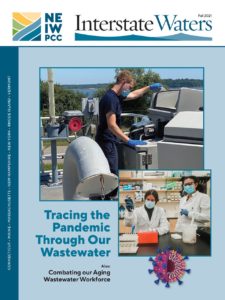 cover design of Interstate Waters featuring photos of researchers and wastewater treatment worker