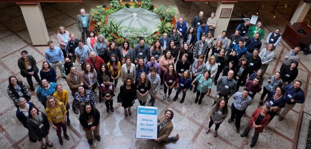 Photo of all NEIWPCC employees taken from above during the 2022 All Staff Meeting.