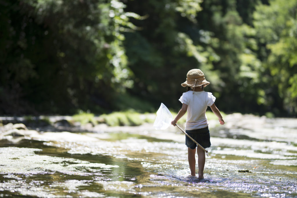 Girl wading in a river