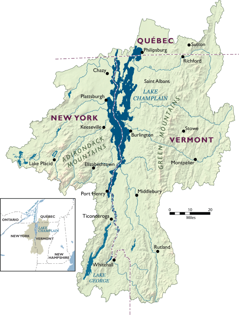 Watershed map of Lake Champlain.