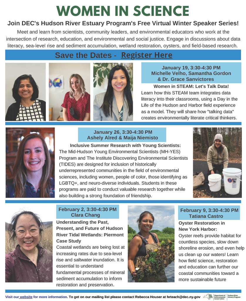 Flyer for the 2023 Hudson River Estuary Program “Women in Science” speaker series