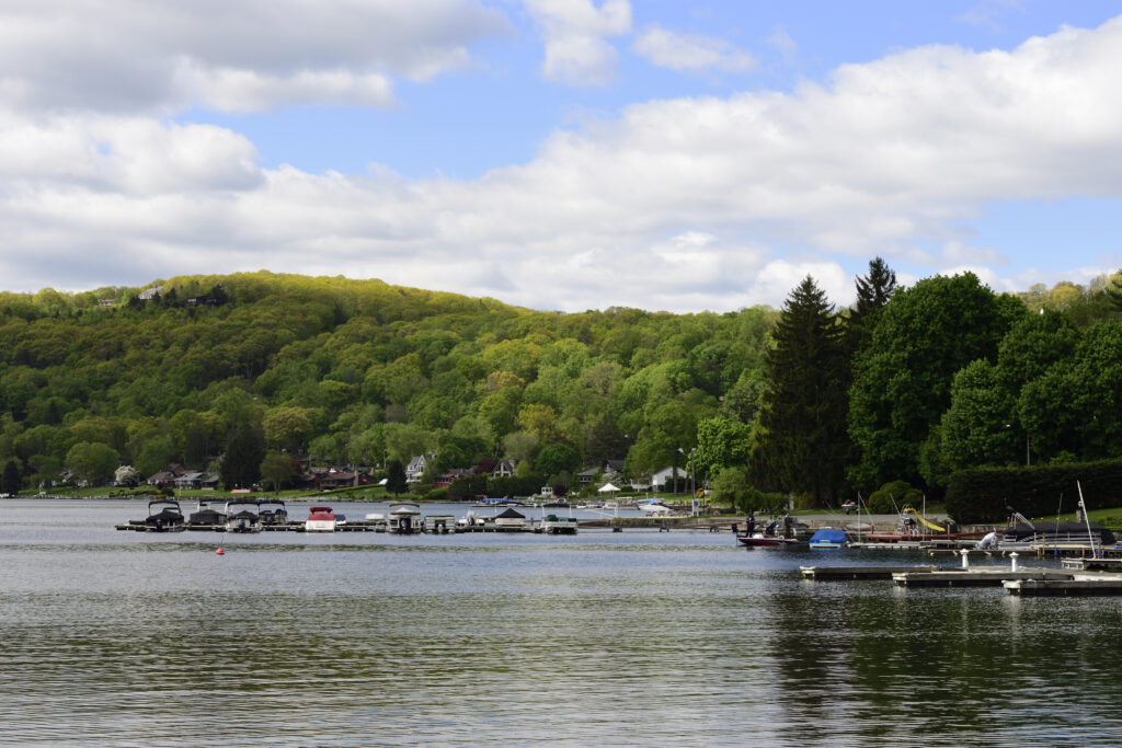 Candlewood Lake in Connecticut, with several boats on the water