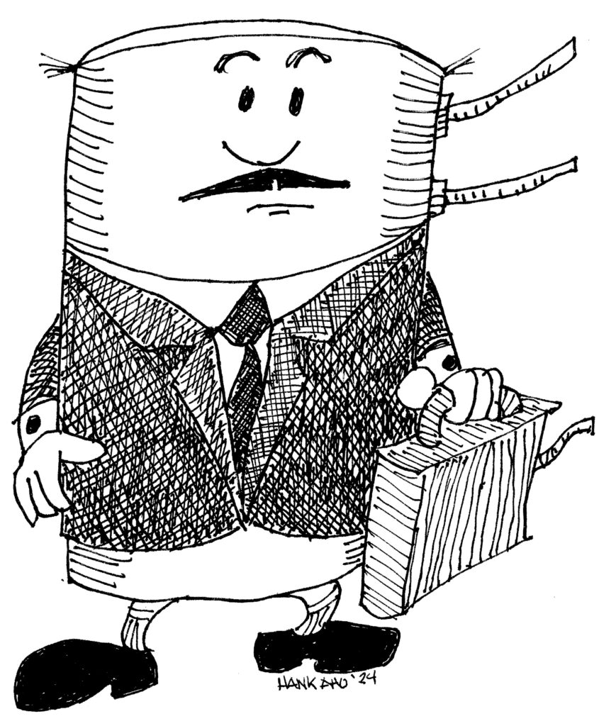 A cartoon featuring an adult tank, wearing a suit and tie.