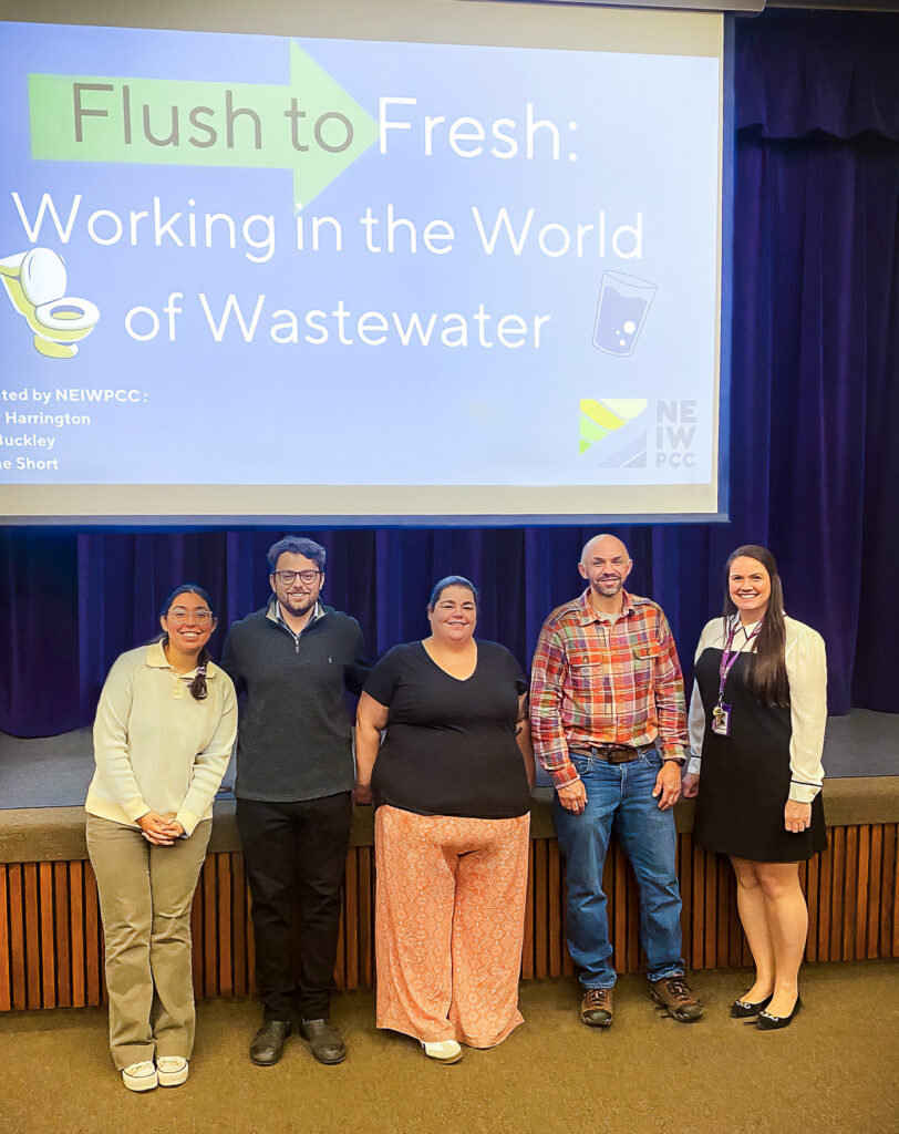 NEIWPCC's Daphne Short, Ryan Buckley and Ashley Harrington, alongside Nick Evans and Allison Cammarata during the seminar at Shawsheen Tech.